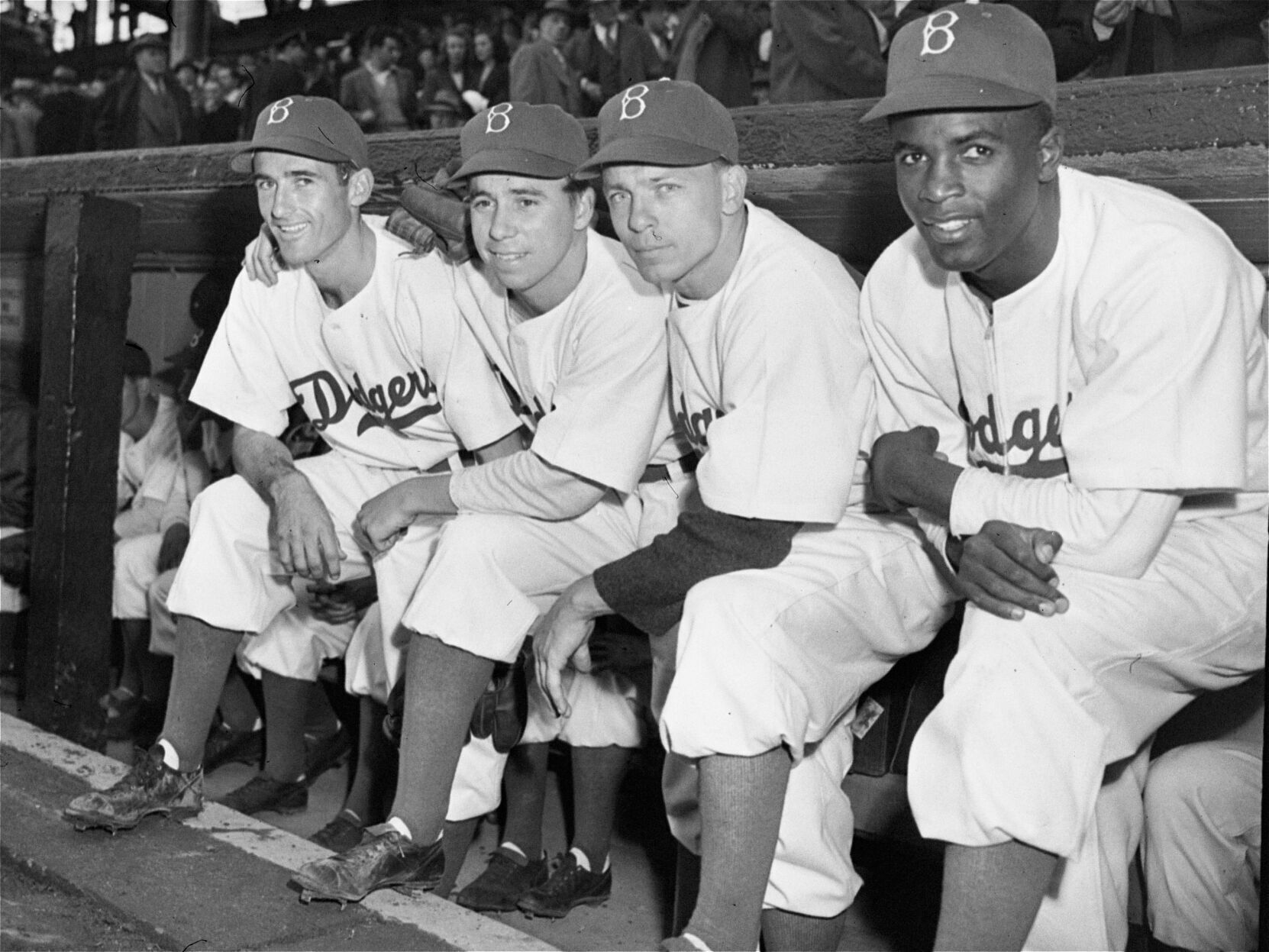 1947: Jackie Robinson plays his first major league game for the Brooklyn Dodgers